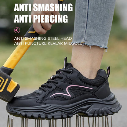 Safety Shoes Women Work Sneakers Structured Shoes Pneumatic-Proof Protective Shoes Work Boots Steel Toe Female Platform Shoes