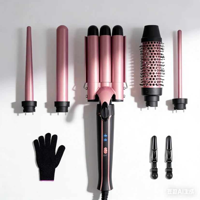 5 in 1 Hair Curlers Set with Curling Brush, 0.35”-1.25” Hair Curler Wand for Hairstyle and Heat Resistant Gloves and Hair Clip