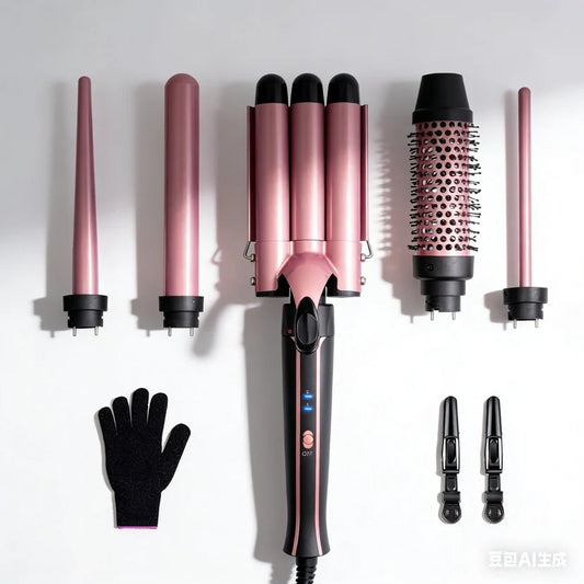 5 in 1 Hair Curlers Set with Curling Brush, 0.35”-1.25” Hair Curler Wand for Hairstyle and Heat Resistant Gloves and Hair Clip