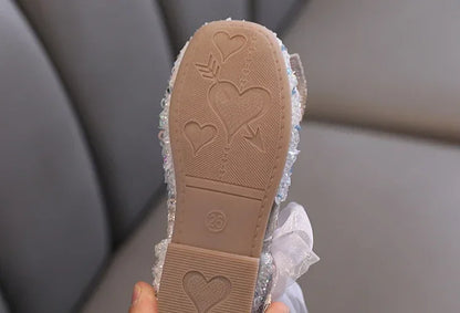 Toddler Girl's Princess Shoes Sequins Lace Bowknot 21-36 Children Mary Janes Three Colors Luxury Trendy Party Kids Shoes Flats