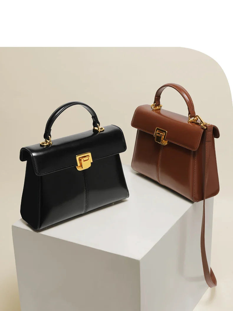 Genuine Leather Handbag with Scarf | Luxury Designer Trendy Shoulder Bag Solid Color Commuting Bag | bags for women gift