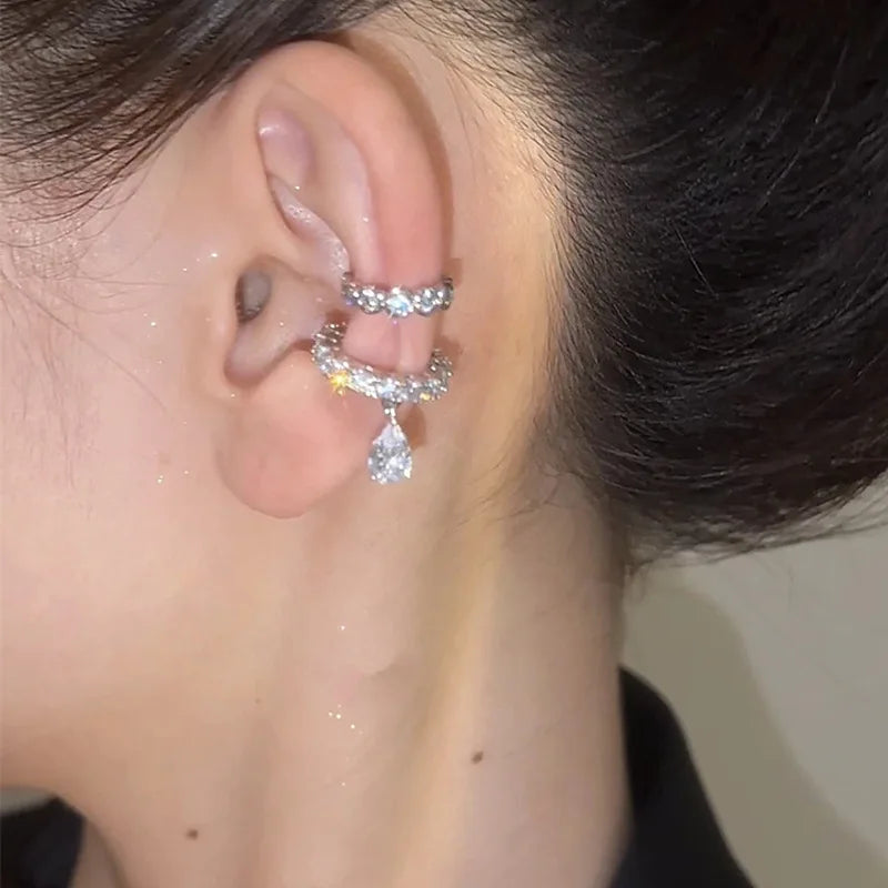 Silver Color Zirconia Pearl Clip On Earrings for Women Geometric Ear Cuff Without Piercing Girl Jewelry Gifts
