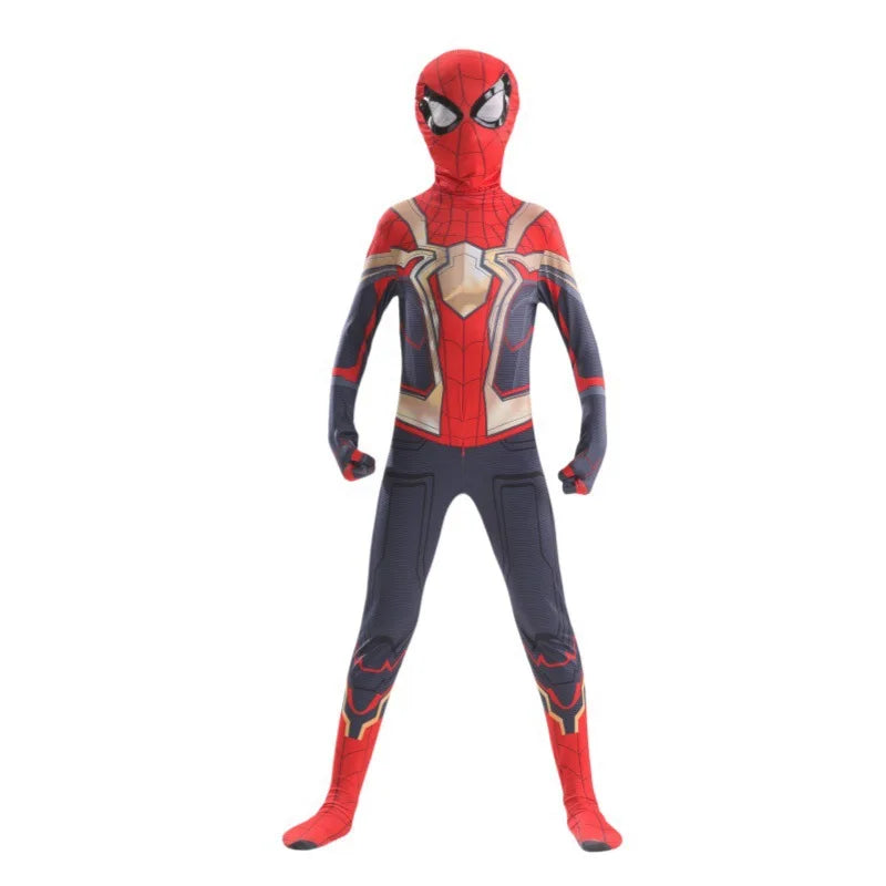 New Remy Jumpsuit with Halloween Superhero Web Spider Mask Costume for Boys Girls Soft Breathable Fabric Party Dress Up Cosplay