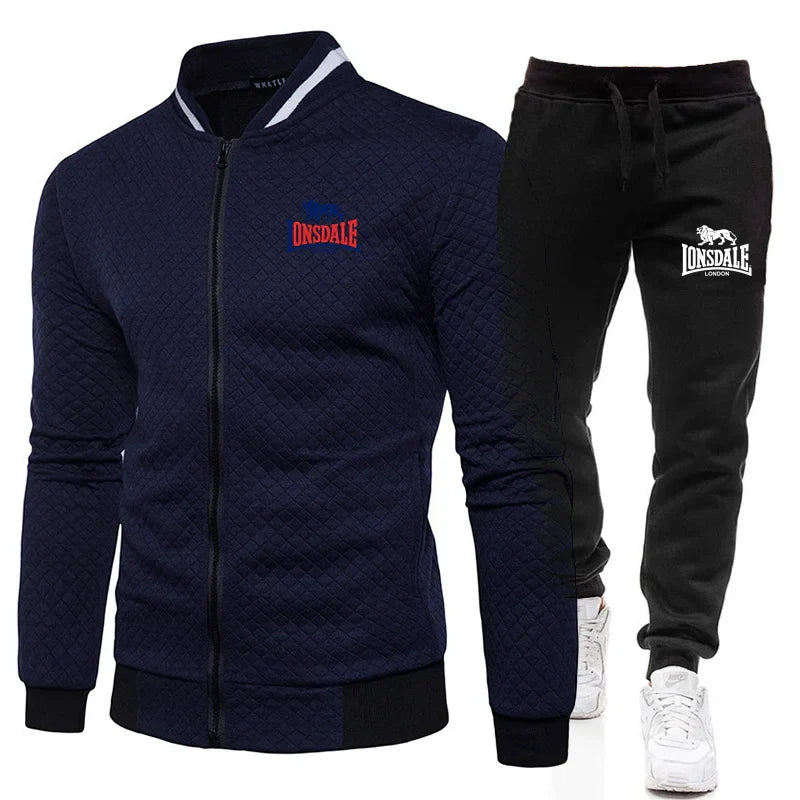 Spring and Autumn Men's Fashion Street Stand up Collar Set Jacket, Outdoor Casual Pocket Zipper Men's Baseball Set