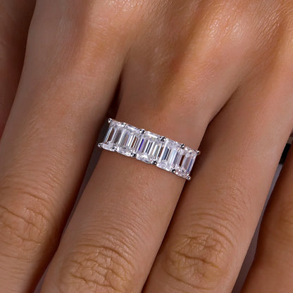 0.6ct 3cttw Emerald Cut Moissanite Wedding Band Ring 925 Sterling Silver D Color Moissanites Promise Ring for Women