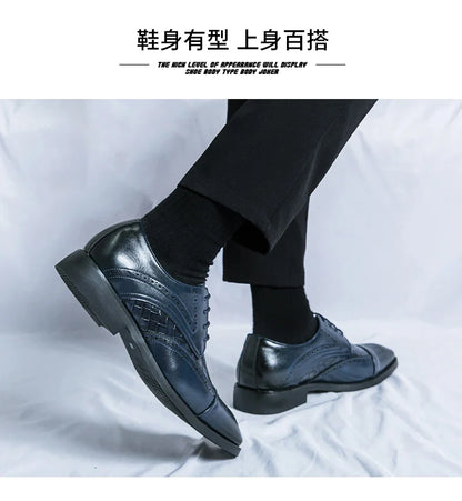 Weaving Formal Shoes For Men Brown Leather Men's Shoes Fashion Stitching Elegant Mans Autumn Footwear Male Wedding Shoes