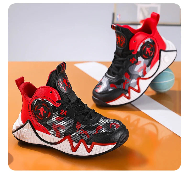 Kids Basketball Shoes Ankle Support Sneakers Tactical Boots Breathable Boys Girls Sports Shoes Shock-absorbing Athletic Shoes