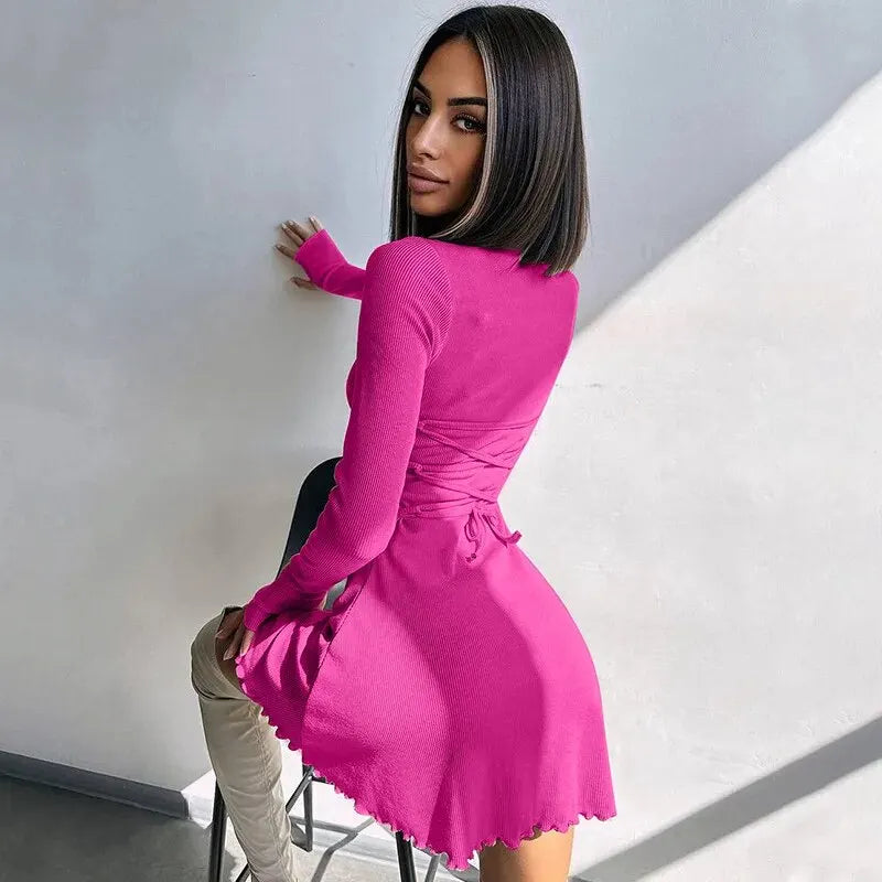 Women 2024 Spring Autumn Fashion Long Sleeve Knitted Streetwear Bodycon Short Mini Dress Wholesale Items For Business