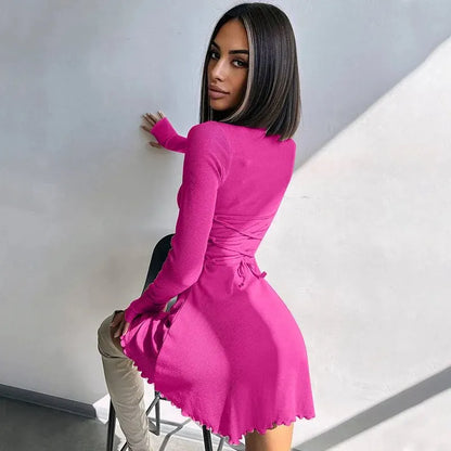 Women 2024 Spring Autumn Fashion Long Sleeve Knitted Streetwear Bodycon Short Mini Dress Wholesale Items For Business