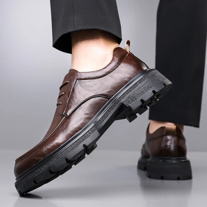 Men's Comfortable Genuine Leather British Thick-soled Business Leather Shoes for Spring 2025, New Lace-up Oxford Shoes