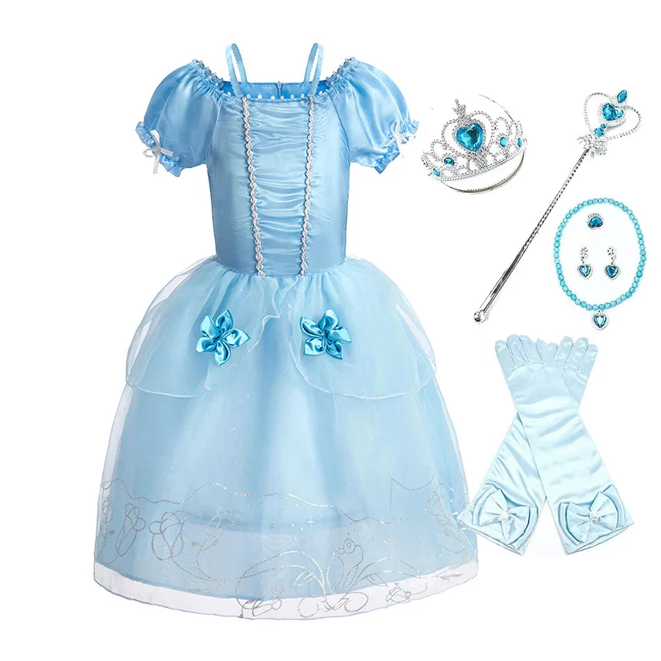 Children Princess Fancy Costume Girls New Rapunzel Anna Dress Kids Christmas Cosplay Belle Aurora Sofia Birthday Party Clothes