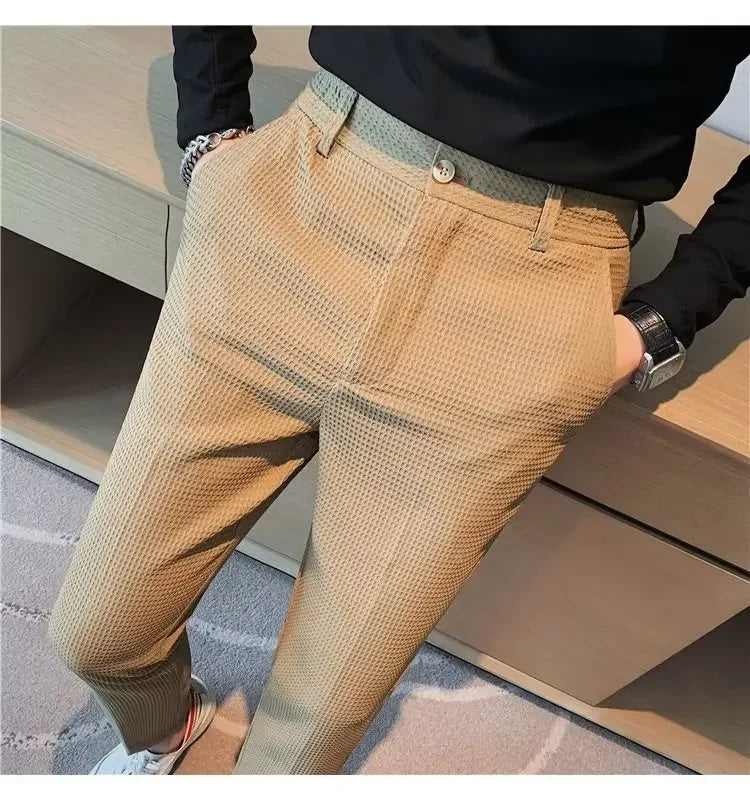 Spring Summer Men's Smart Casual Suit Pants Fashion Slim Fit Solid Color Youthful Vitality Suit Trousers Men Korean Dress Pants