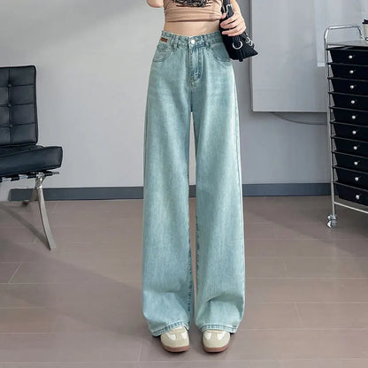 High Waist Embroidery Loose Denim Long Wide Leg Pants