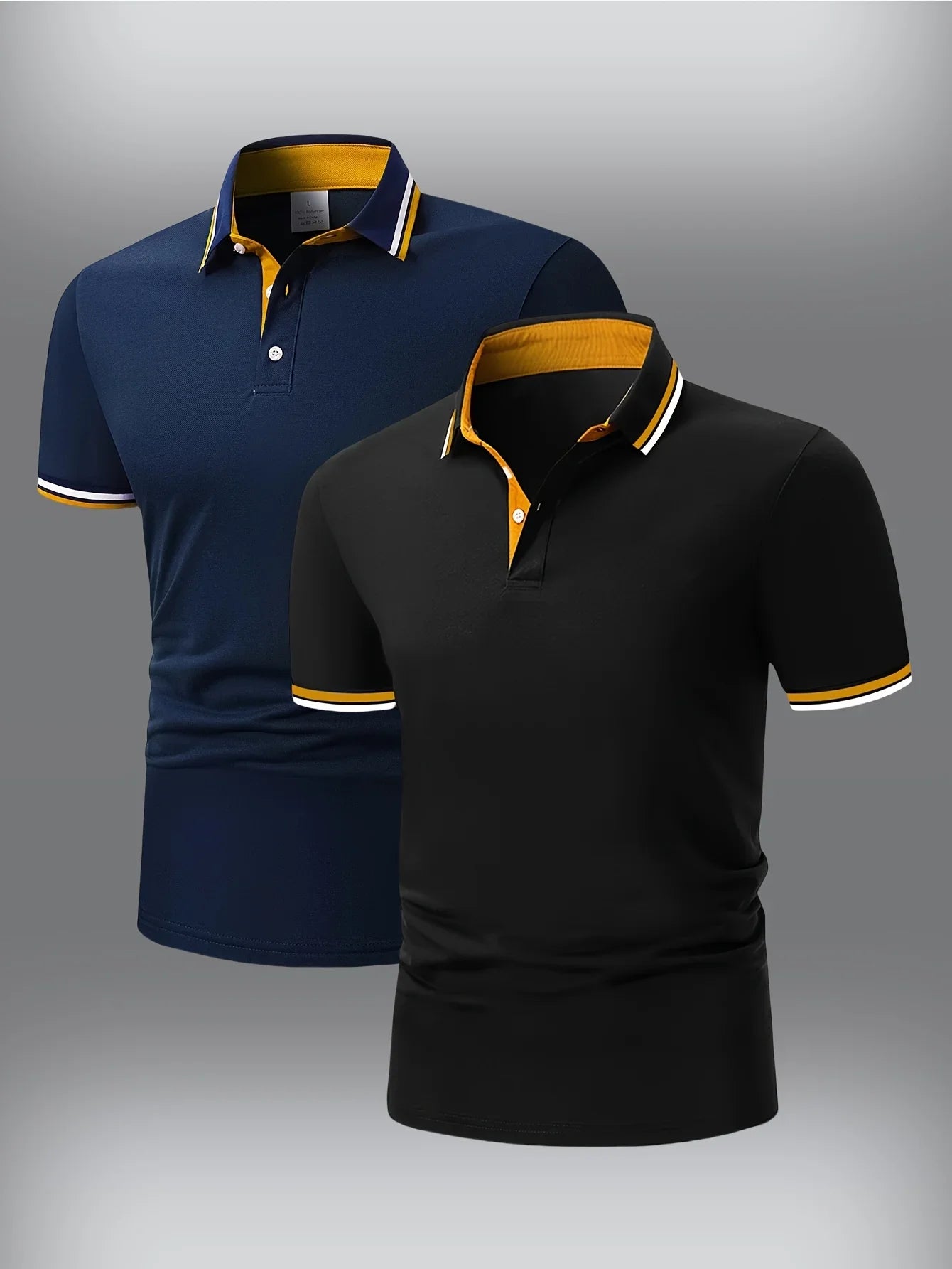 2pcs Men's Short-Sleeve Shirts with Contrast Collars - Lightweight Polyester, Pastel Blue & Pink, Turn- Collar, Button Closure,