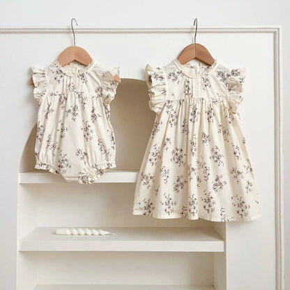 Summer Girls Dress Children's Clothing Bow Embroidered Flower Collar Girl's Dress Cartoon Printed Flying Sleeves Princess Dress