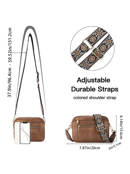 Ladies' Small Square Bag Two-tone Leather Crossbody Bag Large-capacity PU Crossbody Wallet Multi-functional Small Square Bag