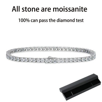 18k Plated 2-5mm Real Moissanite Tennis Bracelet for Women Spring Clasp S925 Sterling Silver Jewelry Men's Bracelet