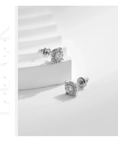 D Color Moissanite Stud Earrings Round Cut Lab Created Diamond 925 Sterling Silver Silver Bridal Jewelry For Women Gifts