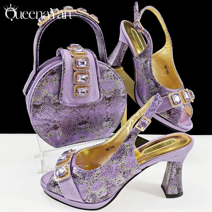 Elegant Green Peep-Toe Women Heel Pumps for Italian Matching Party Shoes and Bags Set for Parties with Diamond Accents