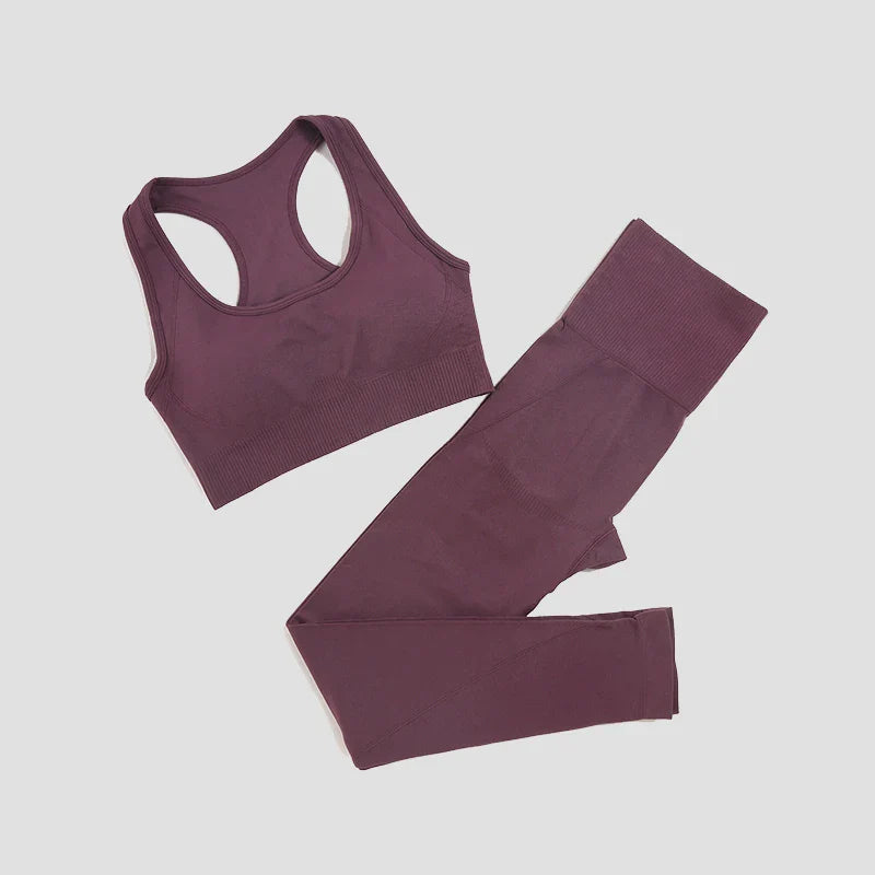 Seamless Gym Set Women Sport Suit Yoga Sets 2 Pcs Tracksuits Fitness Wear Sportswear Leggings Padded Sports Bras Workout Clothin