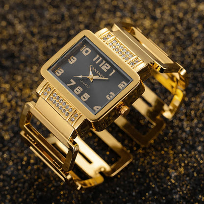 Rectangle Ladies Wristwatch Gold Silver Bangle Watches for Women Rhinestone Hollow Steel Quartz Female FashionClock