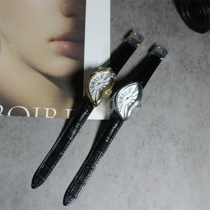 watches melt and twist y2k alien ladies and men Leather strap fashion advanced ins niche design quartz watch
