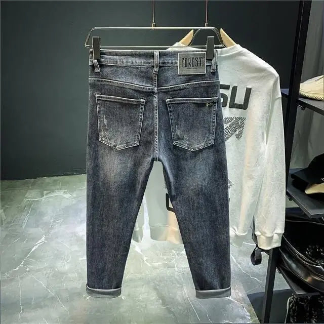 High-end 2023 Harajuku Designer Clothes Denim New Trousers Kpop Stretch Trendy Korean-style with Our Luxury Men's Casual Jeans