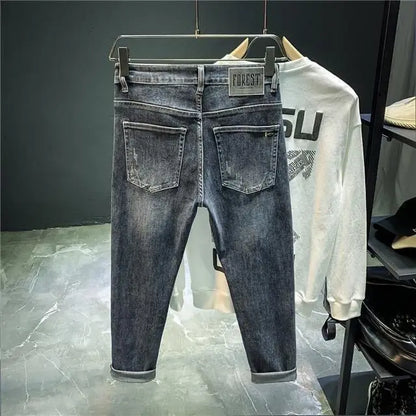 High-end 2023 Harajuku Designer Clothes Denim New Trousers Kpop Stretch Trendy Korean-style with Our Luxury Men's Casual Jeans