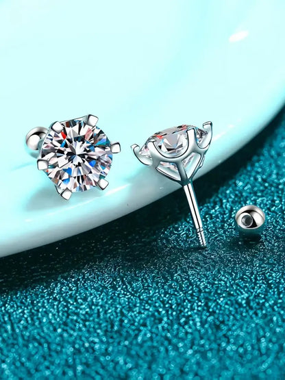 Moissanite Screw Stud Earrings D Color 925 Sterling Silver 6 Prong Diamond Earrings For Women Wedding Fine Jewelry