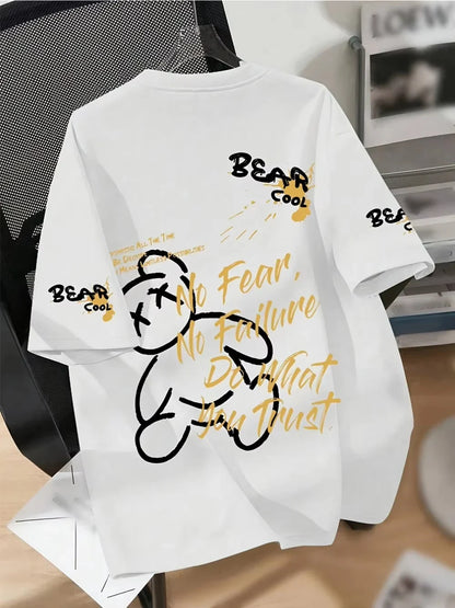 2026 Summer Men's T-shirt cartoon bear print pattern round neck breathable tshirts men women dail casual streetwear y2k tops