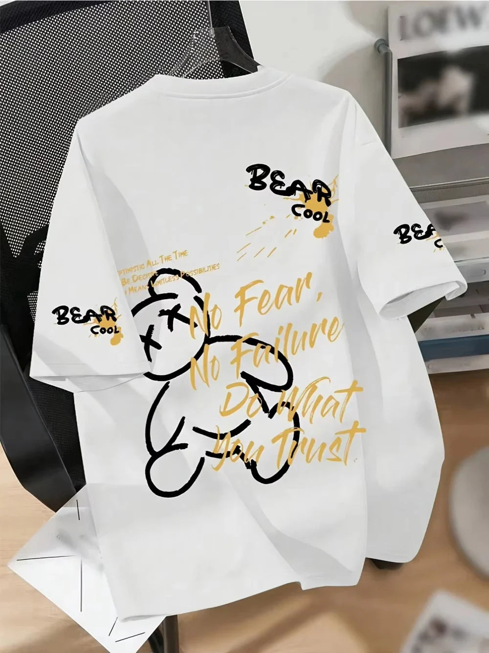 2026 Summer Men's T-shirt cartoon bear print pattern round neck breathable tshirts men women dail casual streetwear y2k tops