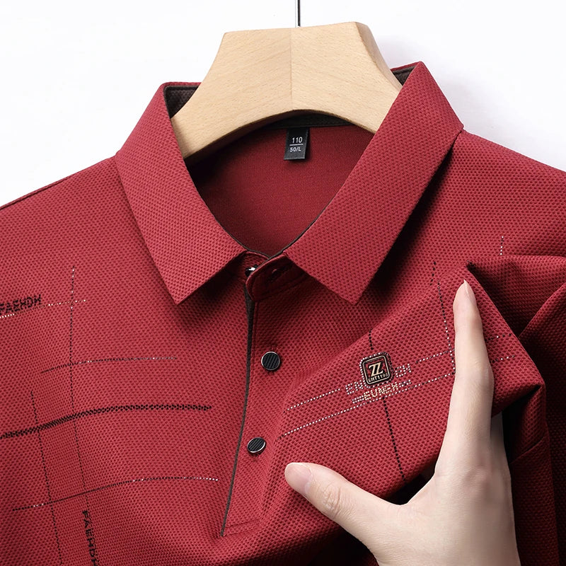 2025 Latest Autumn New Men's Long Sleeve Polo Shirt Middle Aged Business Comfortable Solid Color Men's Collar T-shirt