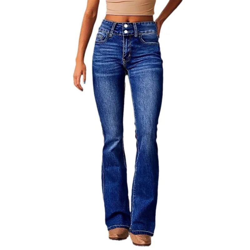 Retro Stretch Jeans Women's Spring Washed Street Micro-Large Trousers