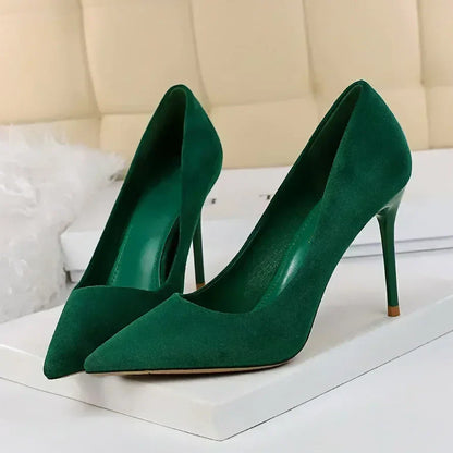 Women 9cm High Heels Daily Party Colorful Suede Pumps Female Scarpins Stiletto Evening Banquet Red Yellow Shoes Plus Size 34-43