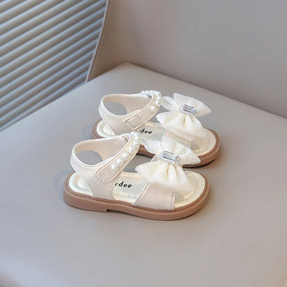 Summer Princess Sandals For Girls Luxury Diamond Pearl Girl's Sandals Trend Fashion Anti-slippery Girl's Beach Shoes Kids Sandal