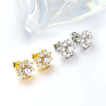 Sunflower Full D Color Moissanite Diamond Stud Earrings with GRA for Women Party Fine Jewelry S925 Sterling Silver Earring