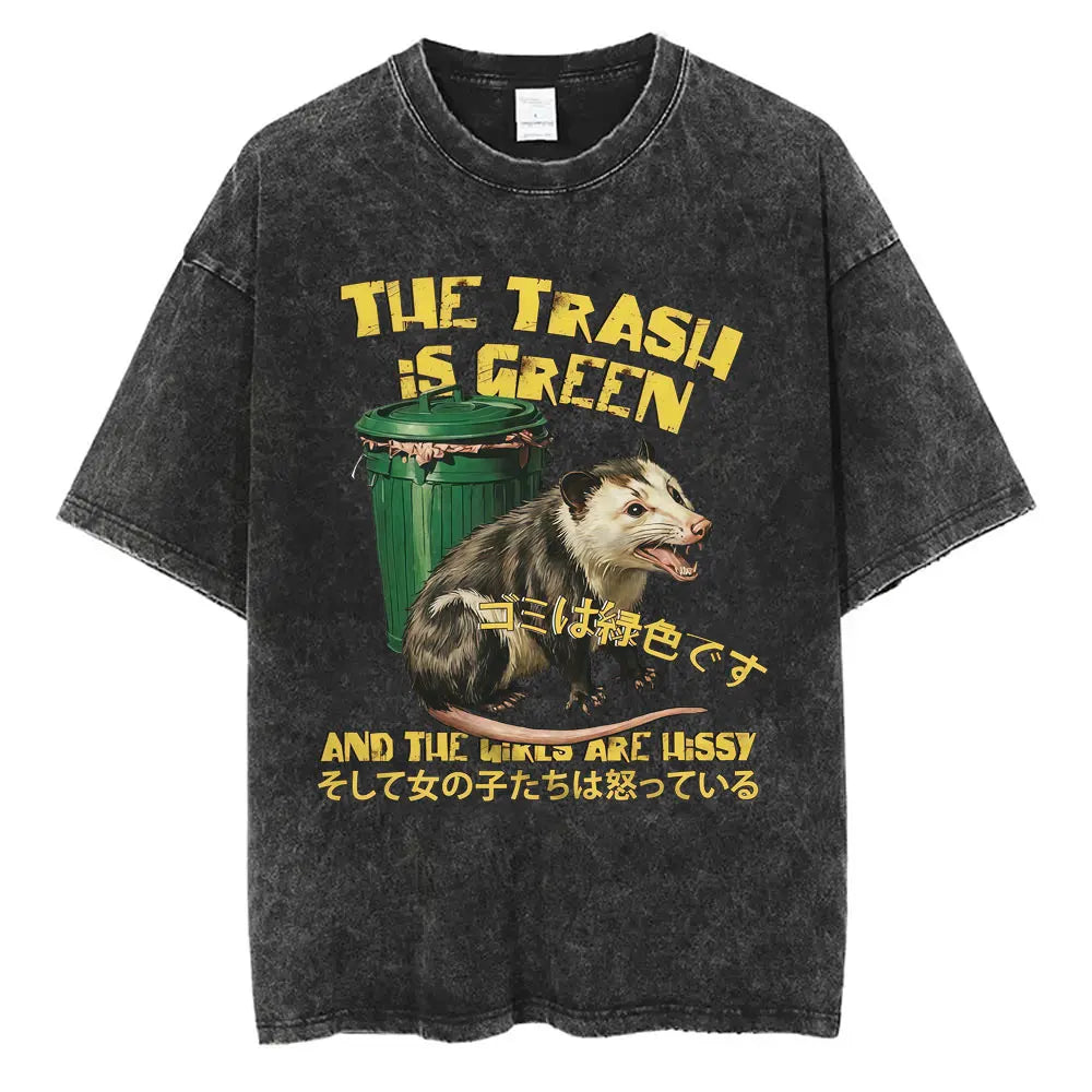 I Do Not Think Therefore I Do Not Am T-shirt Funny Japanese Style Opossum Vintage Washed T Shirt Unisex Fashion Humor T-shirts