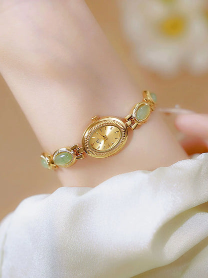 Women's Watch Ladies Bracelet Luxury Brand Waterproof Retro Natural Dongling Stone Hotan Jade Advanced Chain Watches Gift