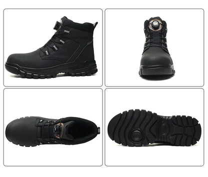 High Top Work Shoes Men Rotary Button Slip Resistant Safety Shoes Water Resistant Work Sneakers Anti-Puncture Anti-smash Shoes