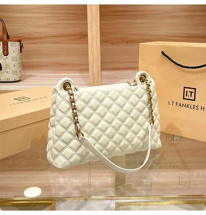 Brand genuine leather chain bag for women in 2025, new designer with a sense of luxury, large capacity underarm shoulder bag