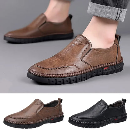 Sapatos Masculinos de Couro Genuíno Costurados à Mão – Calçado Casual Durável para Uso Diário