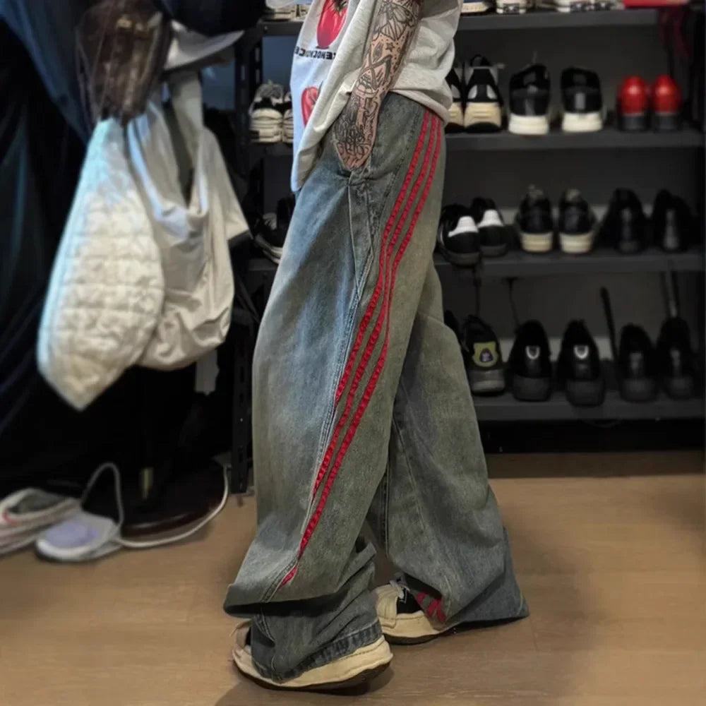 High Street Style Ombre Denim Jeans Women Loose Fit Pants