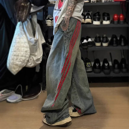 High Street Style Ombre Denim Jeans Women Loose Fit Pants