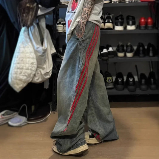 High Street Style Ombre Denim Jeans Women Loose Fit Pants