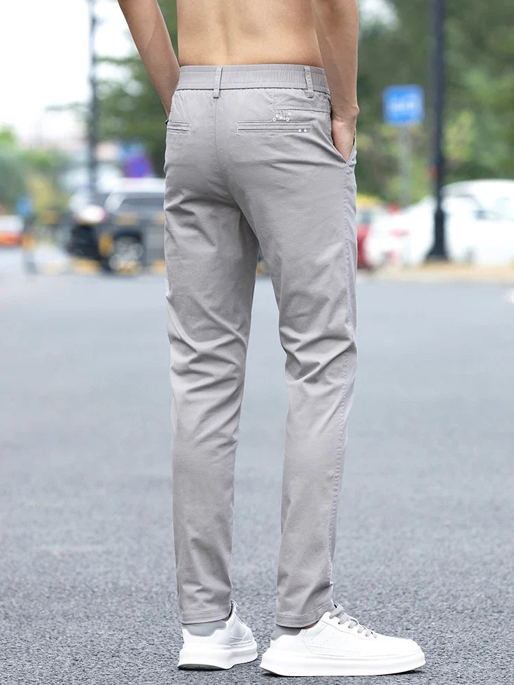 Slim Fit Straight Thin Casual Pants for Men Business Classic Stretch 98% Cotton Soft Spring Summer Trousers Brand Clothing