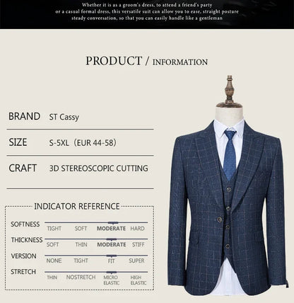 High Quality khaki Plaid suit Formal Business Office Men's Suits Fashionable and Casual evening gown