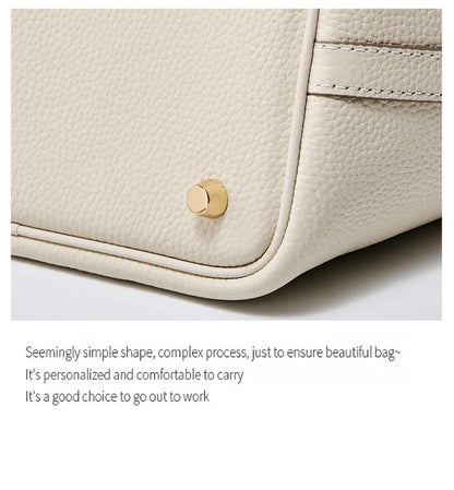 2025 Casual Fashion Female Genuine Leather Bucket Bag Luxury Handbag High-End Tote Bag Woman Cow Leather Mommy Bag & Metal Lock