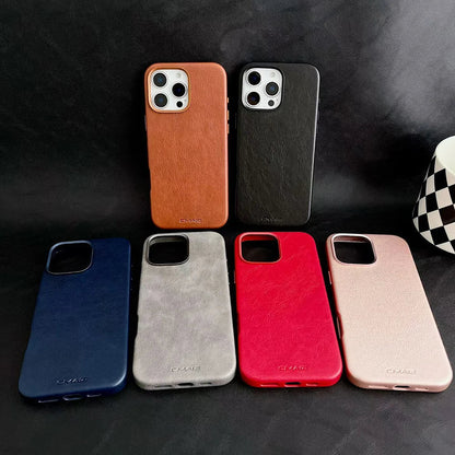 Magnetic Leather Texture MagSafe Phone Case for IPhone 17 16pro Max 15 14 Pro 13 Wireless Charging Alloy Lens Bumper Armor Cover