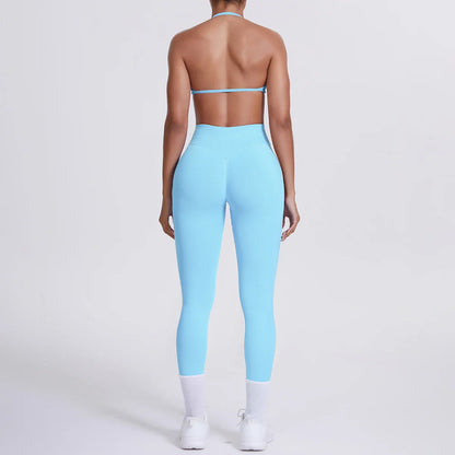 Women 2pcs Patchwork Sport Yoga Suit Training Sleeveless Sport Gym Tops Tummy Control Slimming Booty Leggings Yoga Suit Sports