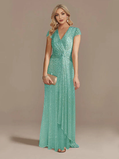 New Luxury Blue V-Neck Sequin Evening Dresses Elegant 2025 Women Party Maxi Dress Gowns Long Cocktail Dresses Gowns Prom